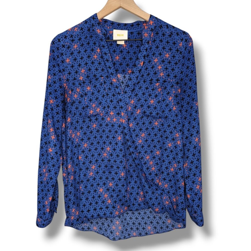 Maeve Anthropologie Blue and Orange Star Print Blouse